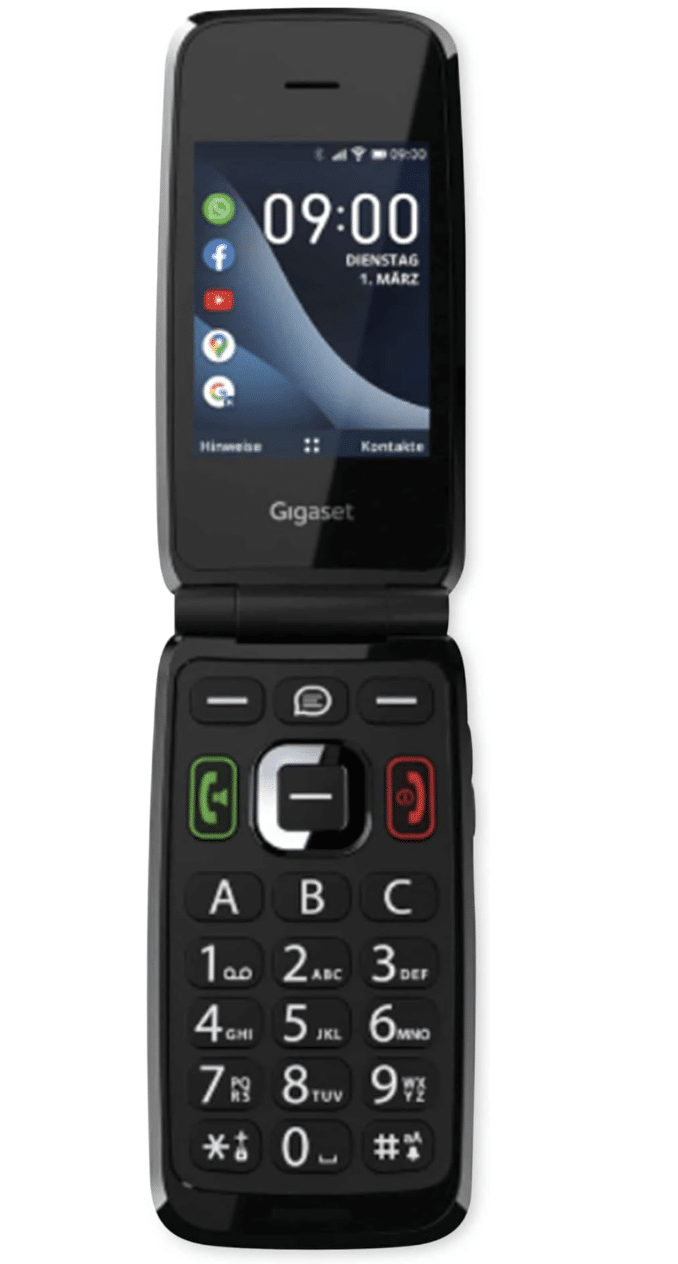 Gigaset GL7 Seniorentelefon – Klapphandy mit WhatsApp (KaiOS), Ladeschale und SOS
